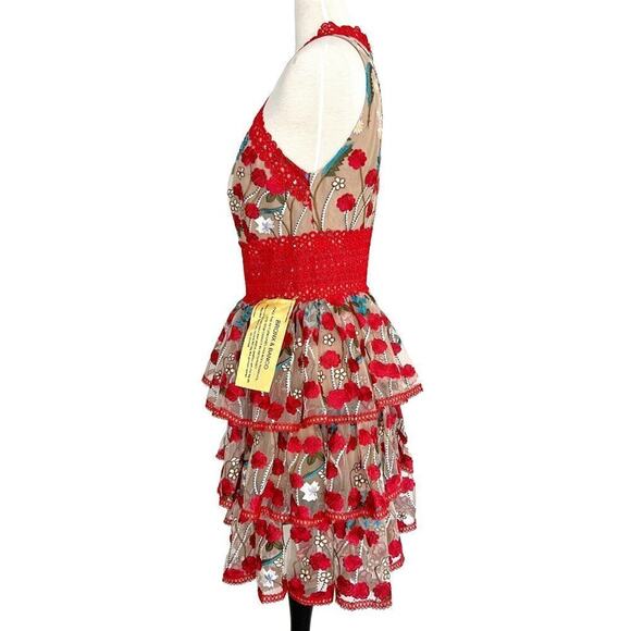 Bronx and Banco Ivanka Floral Embroidered Tiered Mini Dress - US Size 10 - Picture 3 of 7
